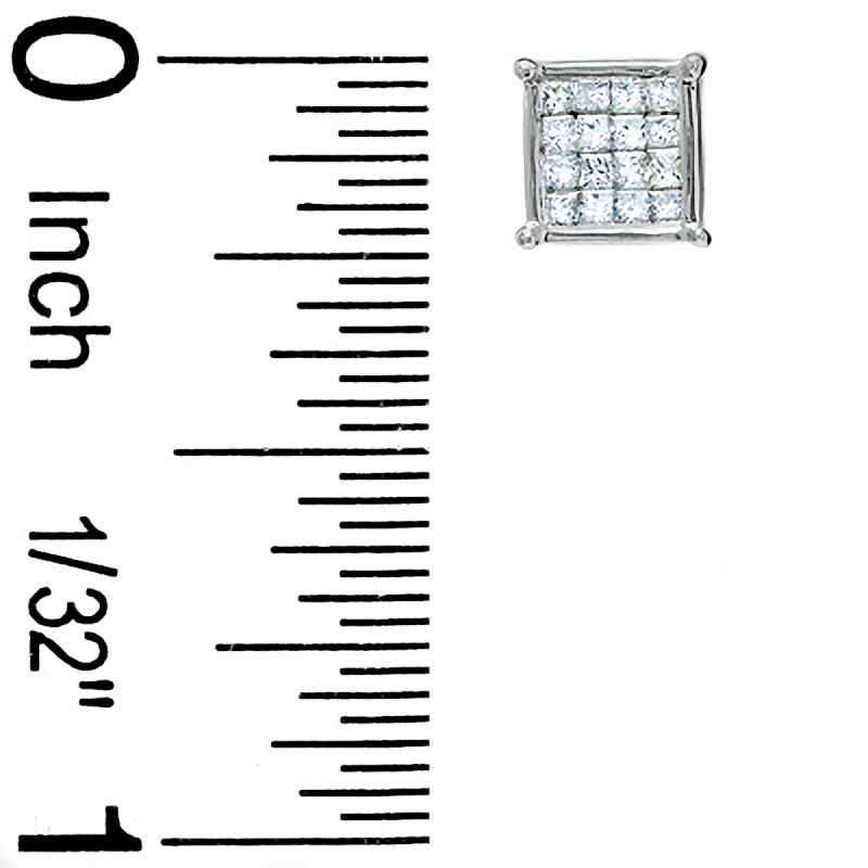 Main Image 2 of 1/3 CT. T.W. Composite Princess Diamond Earrings in 14K White Gold