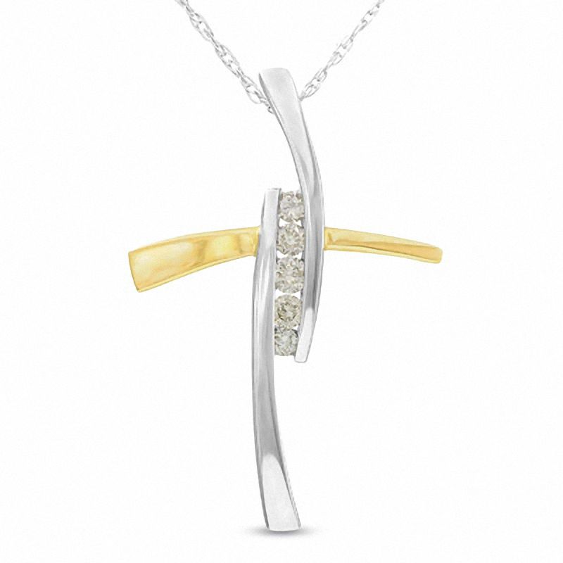 Main Image 1 of Diamond Accent Bypass Cross Pendant in 14K Two-Tone Gold
