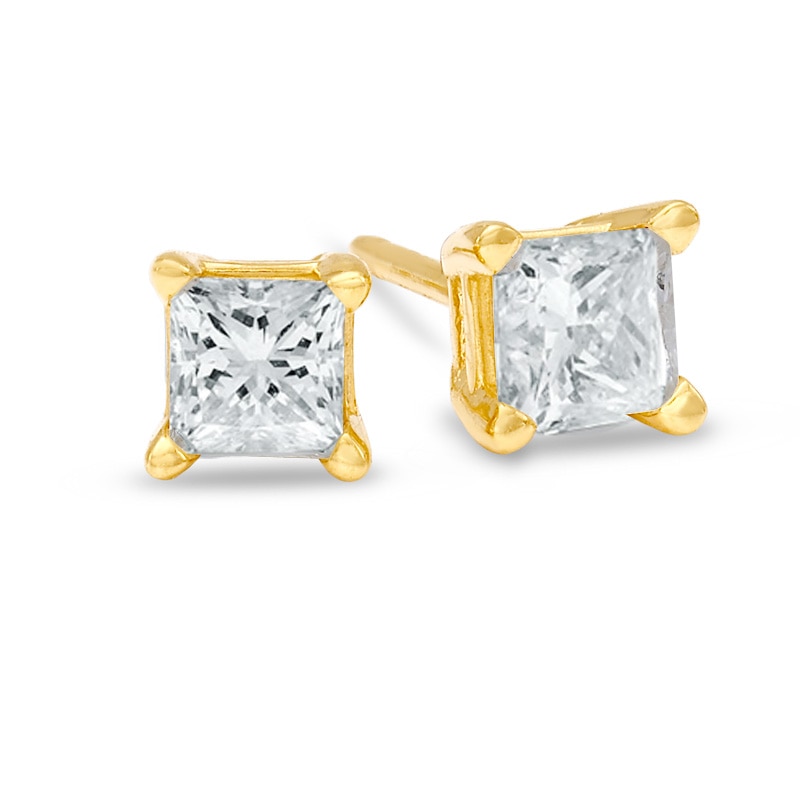 Main Image 1 of 1/5 CT. T.W. Princess-Cut Diamond Solitaire Stud Earrings in 14K Gold (J/I3)
