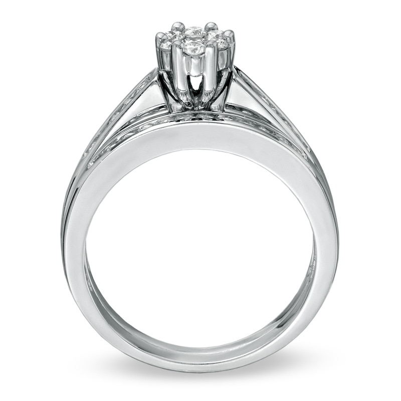 Main Image 2 of 1/2 CT. T.W. Multi-Diamond Flower Bridal Set in 10K White Gold