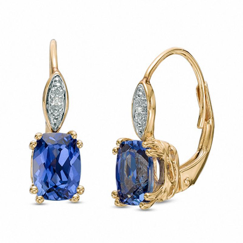 Cushion Cut Lab Created Ceylon Shire And Diamond Accent Drop Cushion Cut Lab Created Ceylon Shire And Diamond Accent Drop Earrings In 10k Gold