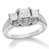 Thumbnail Image 0 of 1-1/4 CT. T.W. Princess-Cut Diamond Three Stone Ring in 14K White Gold with Diamond Accents