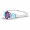 Thumbnail Image 3 of Amethyst and Aquamarine Three Stone Ring in 14K White Gold with Diamond Accents