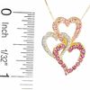 Thumbnail Image 2 of Brazilian Garnet, Pink Tourmaline Three Heart Pendant in 14K Gold with Diamond Accents