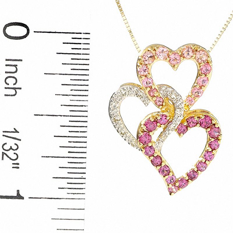 Main Image 2 of Brazilian Garnet, Pink Tourmaline Three Heart Pendant in 14K Gold with Diamond Accents