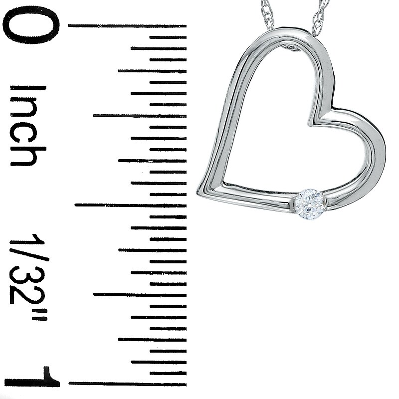 Diamond Accent Slant Heart Pendant in 10K White Gold