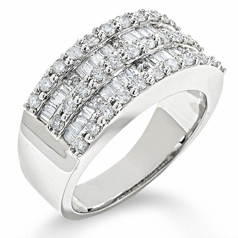 1 CT. T.W. Round and Baguette Diamond Band in 14K White Gold