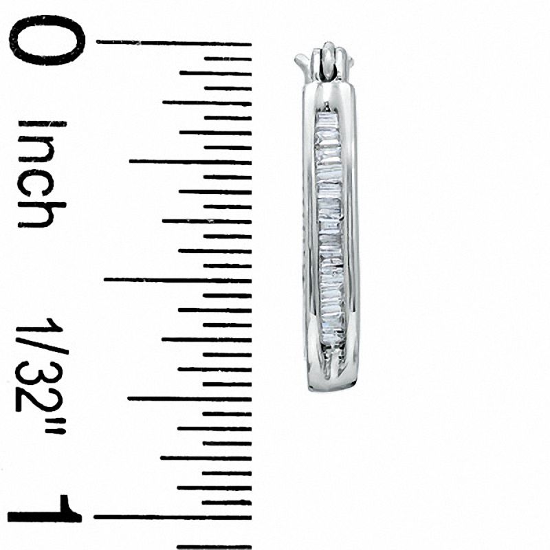 Main Image 2 of 1/4 CT. T.W. Baguette Diamond Channel Hoop Earrings in 14K White Gold