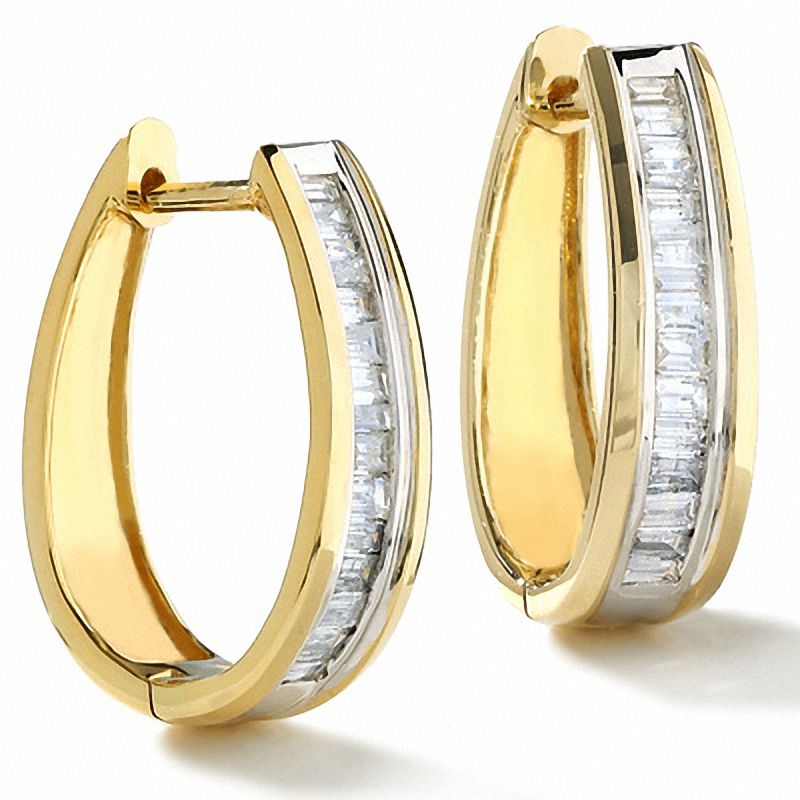 Baguette hoop earrings gold store