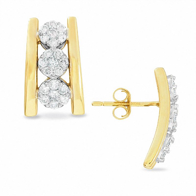 1 CT. T.W. Endless Diamonds® Three Stone Flower Ladder Earrings in 14K Two-Tone Gold