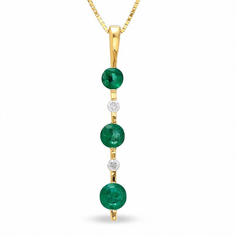 Emerald Bubblestick Pendant in 14K Gold with Diamond Accents