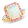 Thumbnail Image 0 of Octagonal Lab-Created Opal, Pink Sapphire and 1/8 CT. T.W. Diamond Ring in 14K Gold