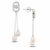Thumbnail Image 1 of 5.0-5.5mm Freshwater Cultured Pearl and Double Diamond Accent Circle Earrings in 14K White Gold