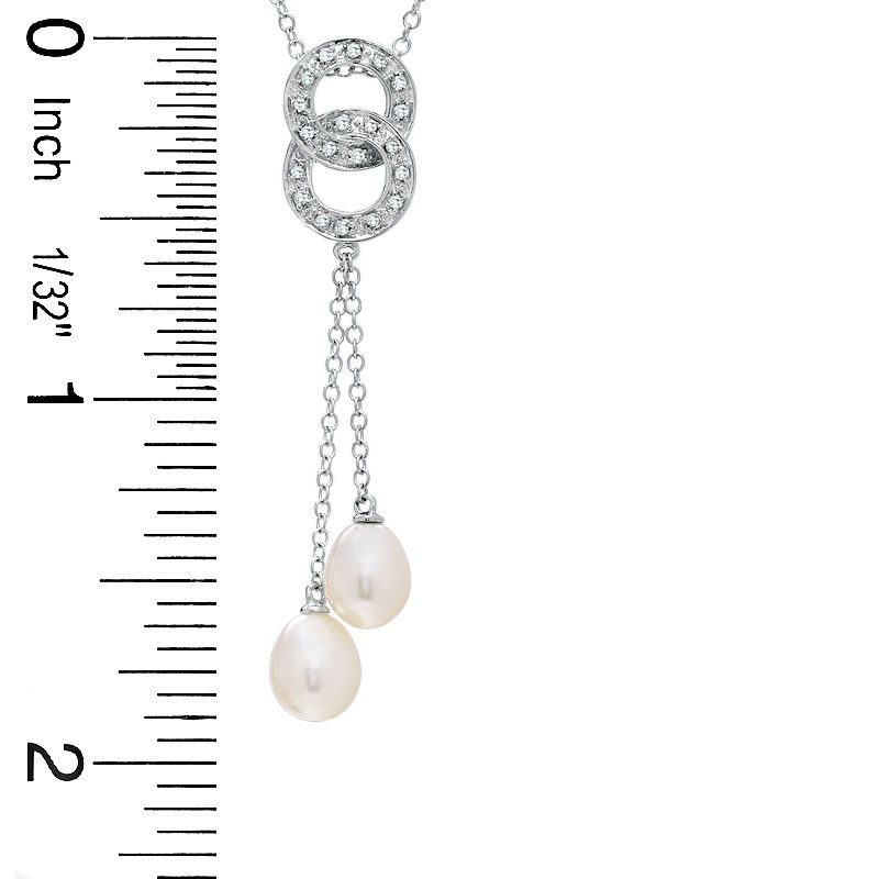 Main Image 2 of 6.0-6.5mm Freshwater Cultured Pearl and Double Diamond Accent Circle Pendant in 14K White Gold