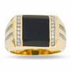 Thumbnail Image 1 of 1/4 CT. T.W. Diamond and Barrel-Cut Onyx Ring in 14K Gold