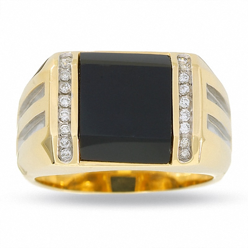 Main Image 1 of 1/4 CT. T.W. Diamond and Barrel-Cut Onyx Ring in 14K Gold