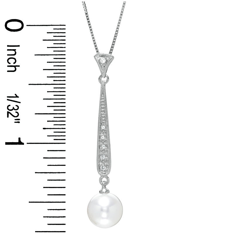 Main Image 2 of 7.5-8.0mm Freshwater Cultured Pearl Stick Pendant with Diamond Accents in 14K White Gold