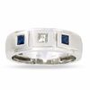 Thumbnail Image 1 of Men's Sapphire and Diamond Three Stone Ring in 14K White Gold