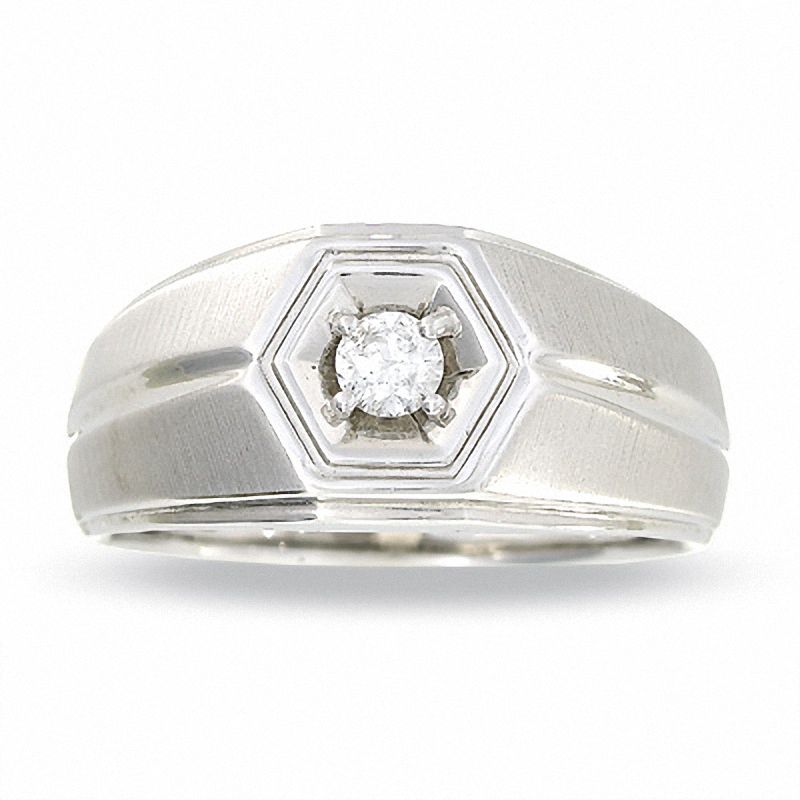 Men's 1/5 CT. Octagonal Diamond Solitaire Ring in 14K White Gold