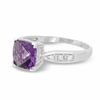7.0mm Square Amethyst and Diamond Ring in 14K White Gold