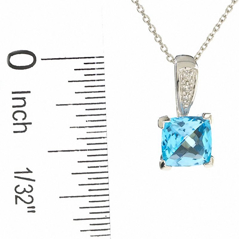 Main Image 2 of Square Blue Topaz Pendant in 14K White Gold with Diamond Accents