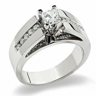 1 Carat Princess Cut Moissanite Engagement Ring Set Diamond Wedding Band 14k White Gold Art Deco Half Eternity Bbbgem