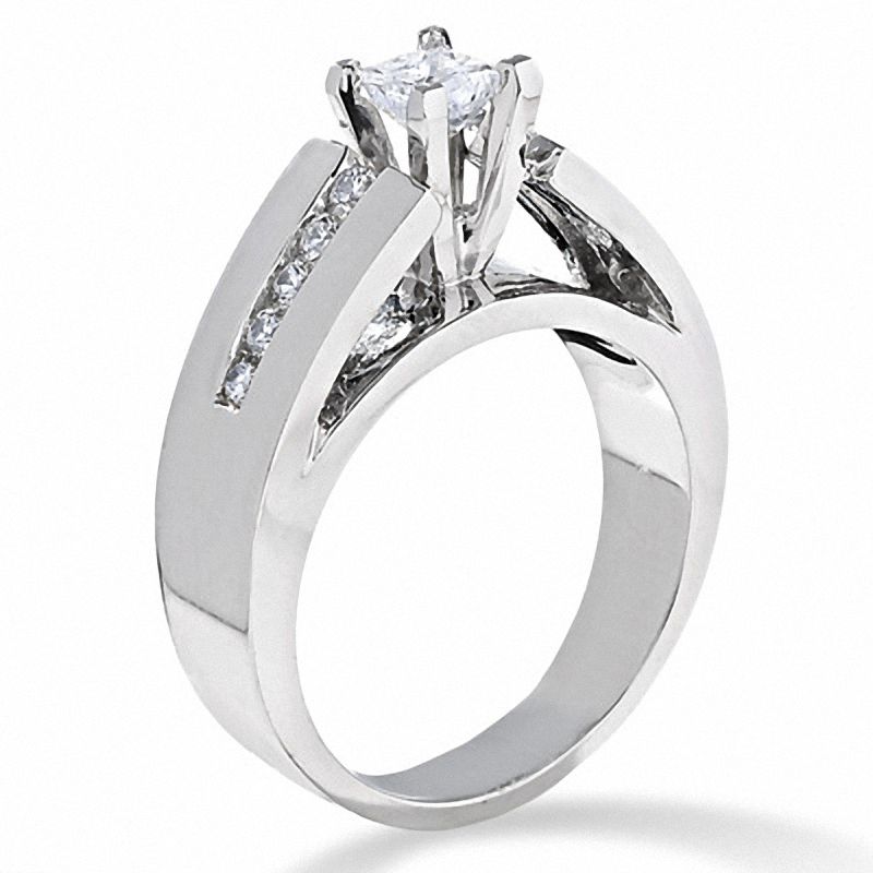 Main Image 2 of 3/4 CT. T.W. Princess-Cut Diamond Solitaire Wide Band in 14K White Gold