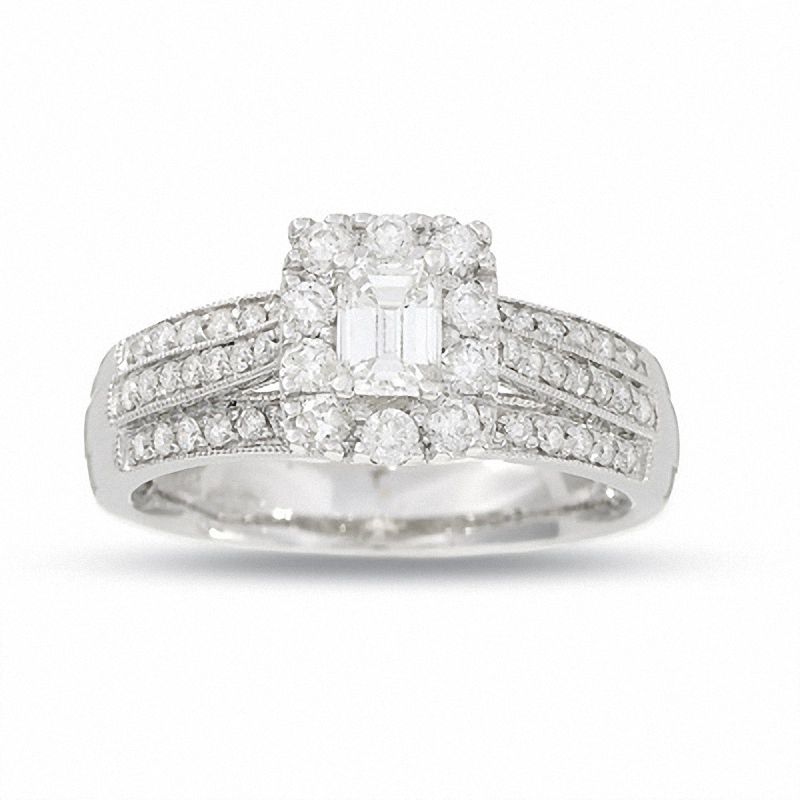 Main Image 1 of 1 CT. T.W. Emerald Cut Diamond Vintage Three Row Ring in 14K White Gold