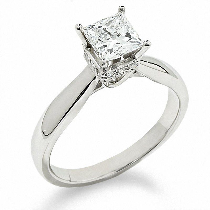 3/4 CT. Princess-Cut Diamond Solitaire Crown Ring in 14K White Gold