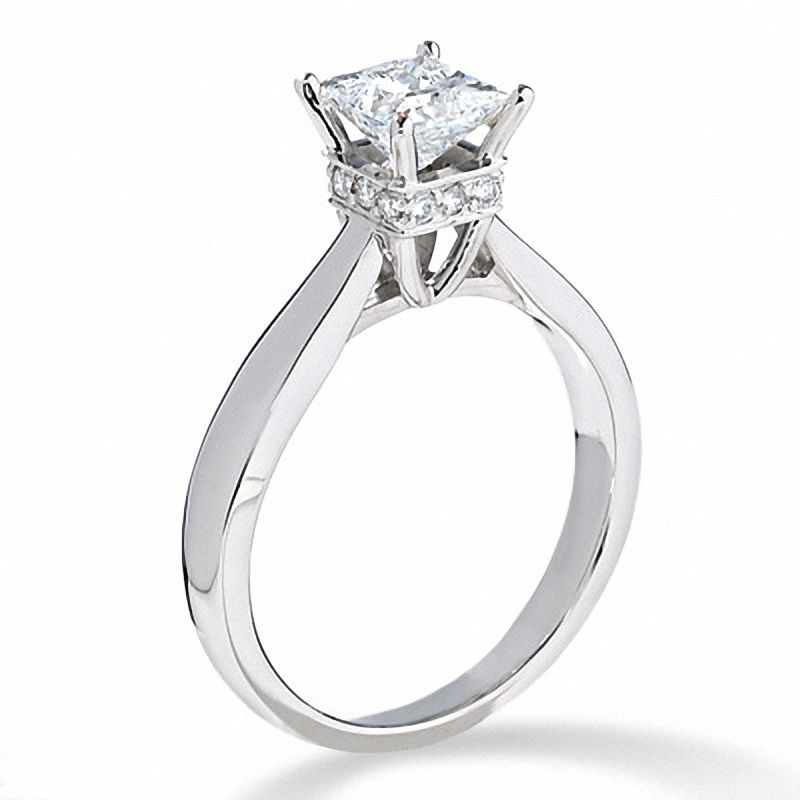 3/4 CT. Princess-Cut Diamond Solitaire Crown Ring in 14K White Gold