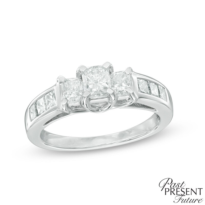 Main Image 1 of 1-1/2 CT. T.W. Certified Radiant-Cut Diamond Three-Stone Engagement Ring in 14K White Gold