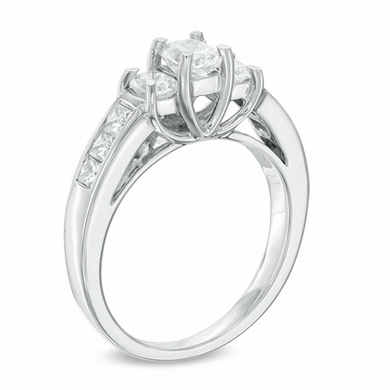 1-1/2 CT. T.W. Certified Radiant-Cut Diamond Three-Stone Engagement Ring in 14K White Gold
