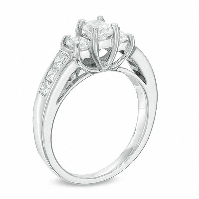 Main Image 2 of 1-1/2 CT. T.W. Certified Radiant-Cut Diamond Three-Stone Engagement Ring in 14K White Gold