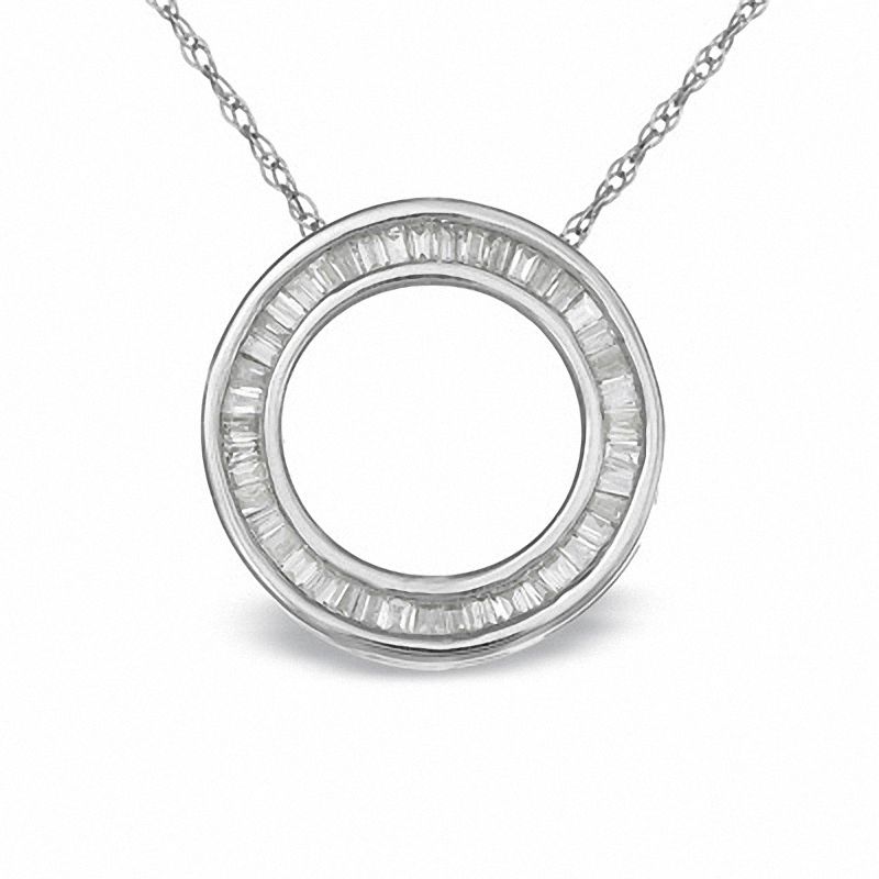 Main Image 1 of 1/5 CT. T.W. Baguette Diamond Circle Pendant in 14K White Gold