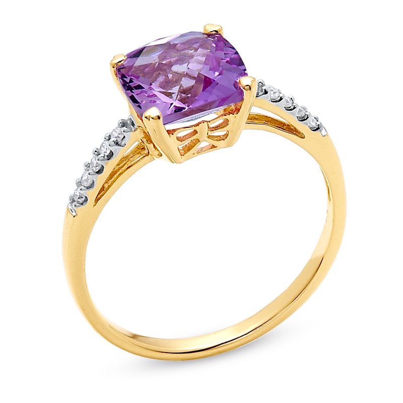 Main Image 2 of Cushion-Cut Lab-Created Pink Sapphire Ring in 14K Gold with Diamond Accents