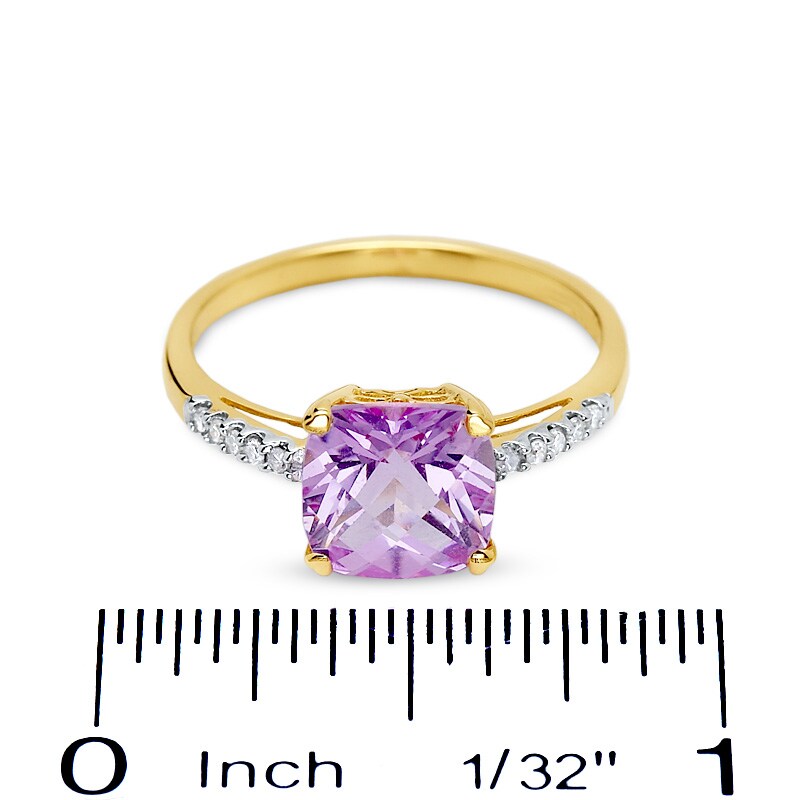 Main Image 3 of Cushion-Cut Lab-Created Pink Sapphire Ring in 14K Gold with Diamond Accents