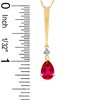 Thumbnail Image 2 of Pear-Shaped Lab-Created Ruby and Diamond Stick Pendant in 14K Gold