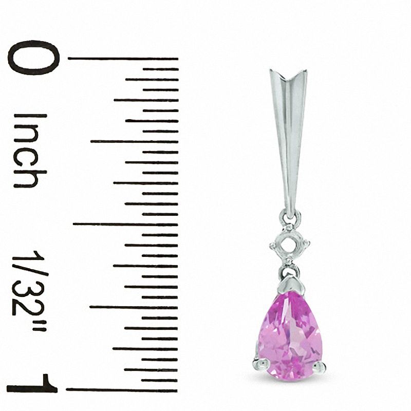 Main Image 2 of Pear-Shaped Lab-Created Pink Sapphire and Diamond Stick Earrings in 14K Gold