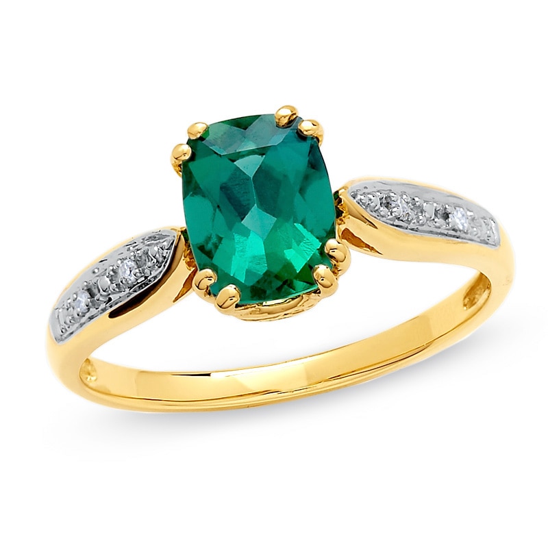 Cushion-Cut Lab-Created Emerald and Diamond Accent Ring in 10K Gold