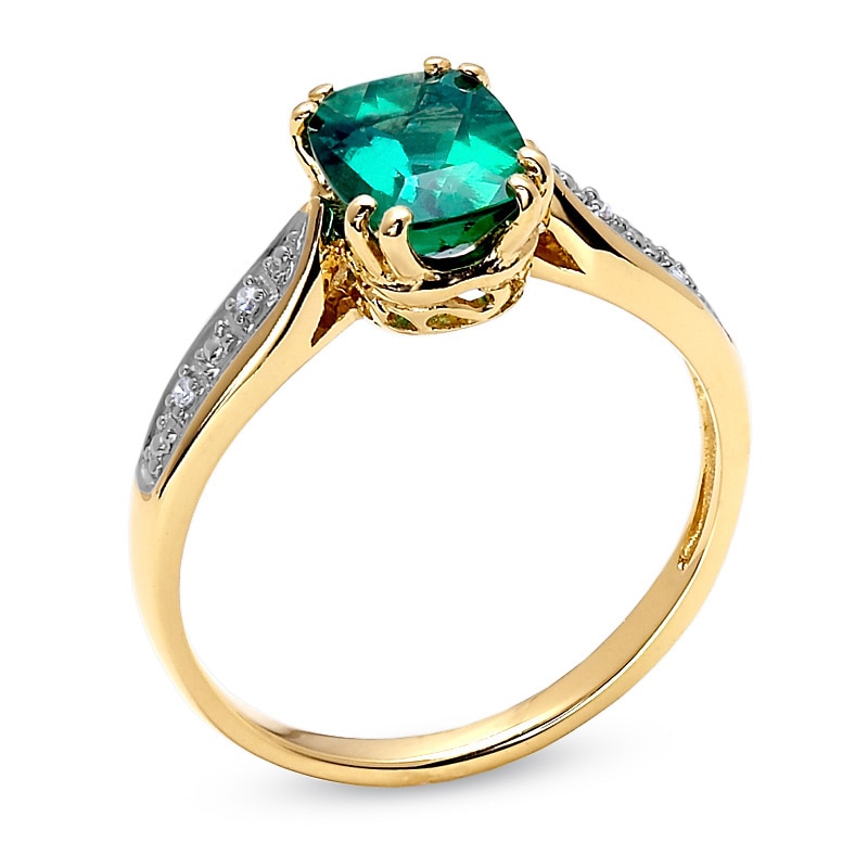Cushion-Cut Lab-Created Emerald and Diamond Accent Ring in 10K Gold