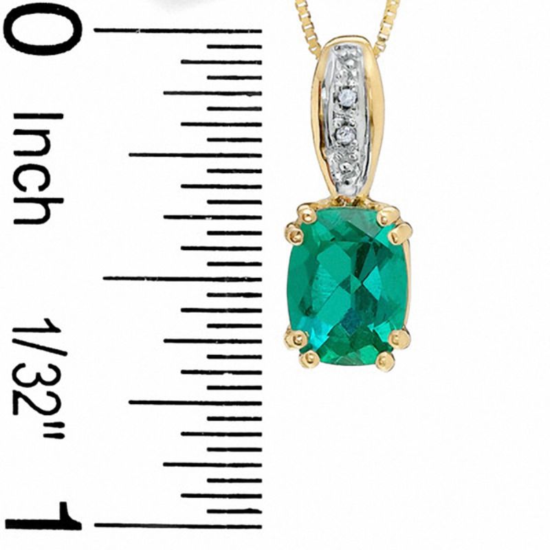 Main Image 2 of Cushion-Cut Lab-Created Emerald and Diamond Accent Pendant in 10K Gold