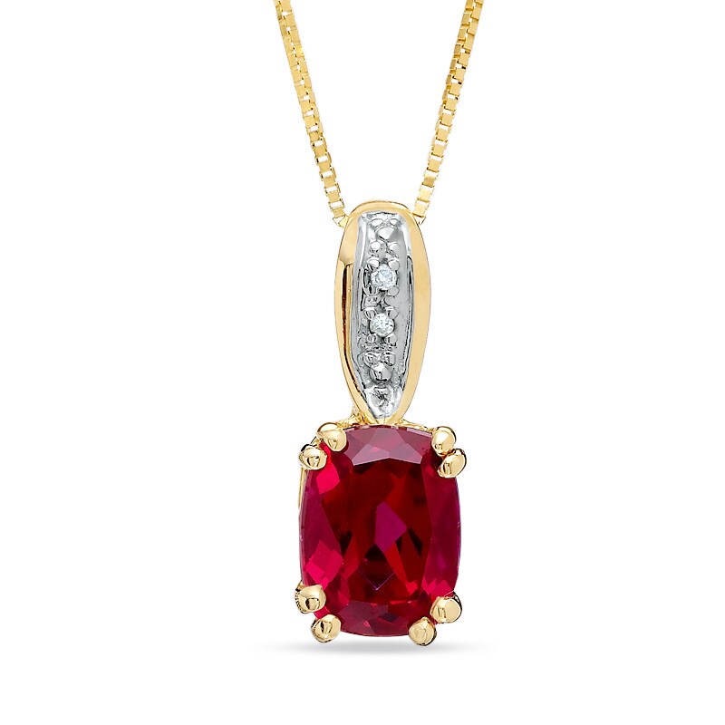 Cushion-Cut Lab-Created Ruby and Diamond Accent Pendant in 10K Gold
