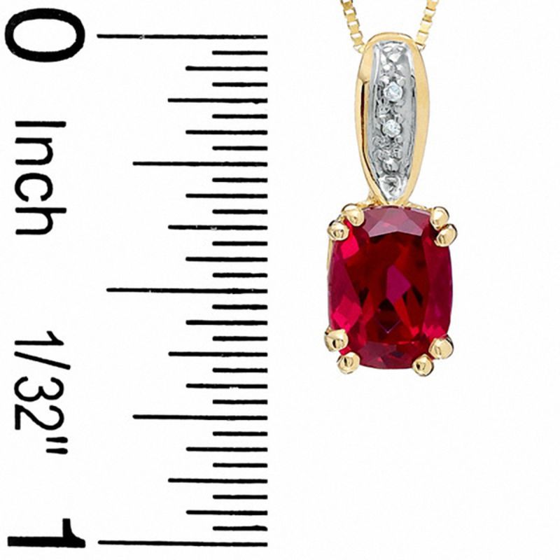 Cushion-Cut Lab-Created Ruby and Diamond Accent Pendant in 10K Gold