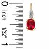 Thumbnail Image 1 of Cushion-Cut Lab-Created Ruby and Diamond Accent Drop Earrings in 10K Gold