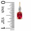 Thumbnail Image 2 of Cushion-Cut Lab-Created Ruby and Diamond Accent Drop Earrings in 10K Gold