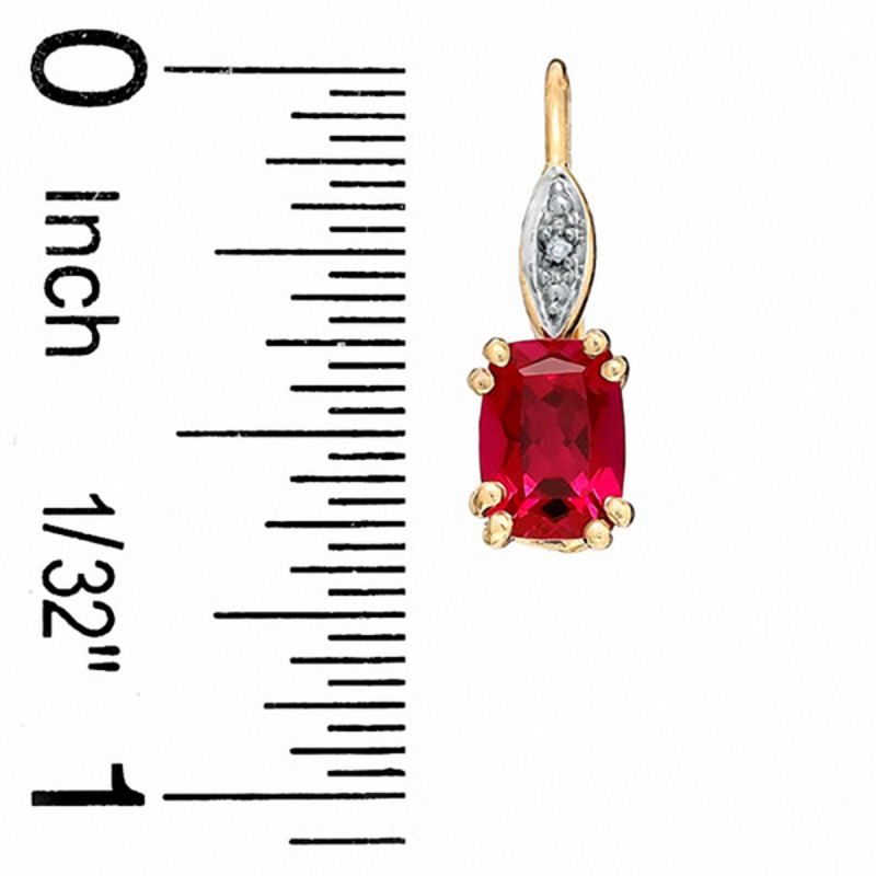 Main Image 2 of Cushion-Cut Lab-Created Ruby and Diamond Accent Drop Earrings in 10K Gold