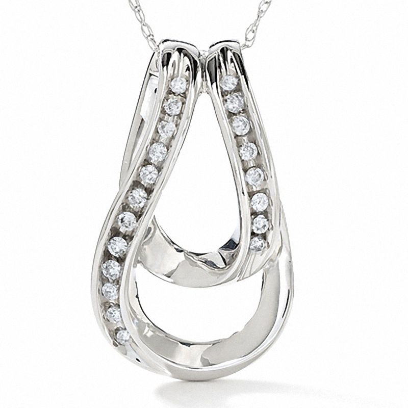 Main Image 1 of Diamond Accent Double Teardrop Slide Pendant in 14K White Gold