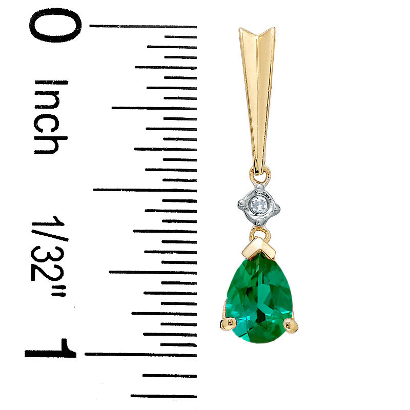 Main Image 2 of Pear-Shaped Lab-Created Emerald and Diamond Stick Earrings in 14K Gold