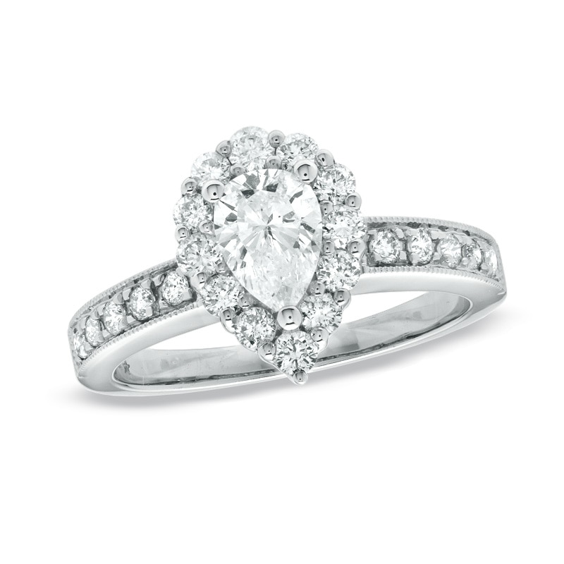 1-1/4 CT. T.W. Pear Shaped Diamond Vintage Ring in 14K White Gold