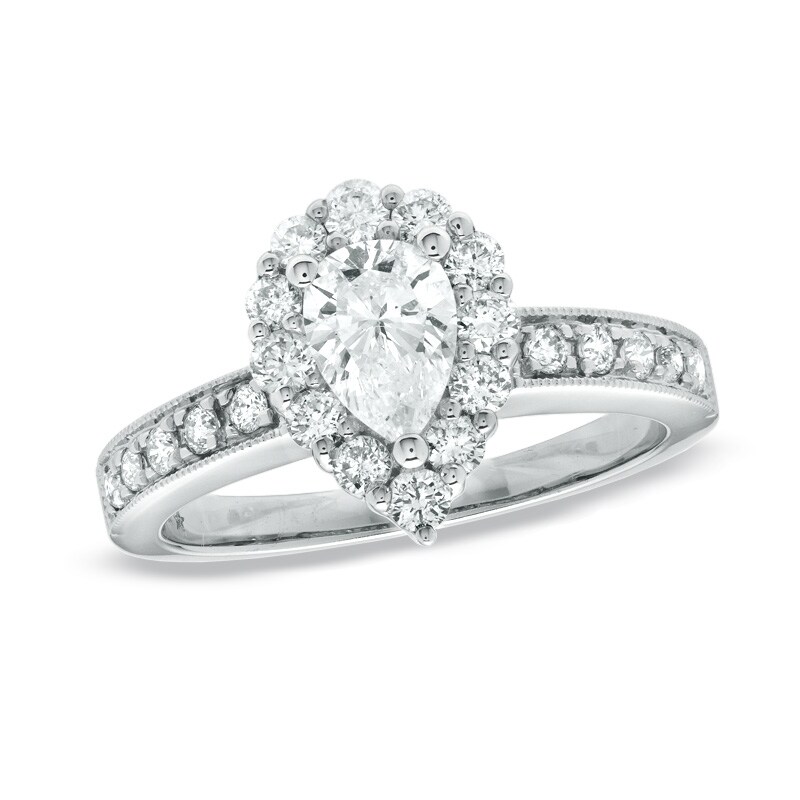 Main Image 1 of 1-1/4 CT. T.W. Pear Shaped Diamond Vintage Ring in 14K White Gold